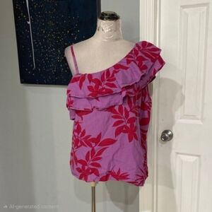 Old Navy Floral Ruffle One-Shoulder Top. 1x